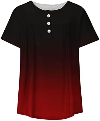 lcepcy Ženska Moda T Shirt blok boja / gradijent Ruched tunika vrhovi v dugme za vrat kratke rukave bluze letnje majice