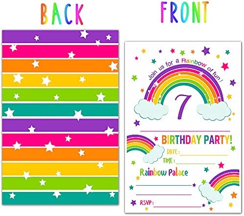 Ukebobo 7. Rainbow Rođendanske pozivnice sa kovertama - Rođendanski pozivnici, Rainbow Party Dekoracije - 20 kartica sa kovertama