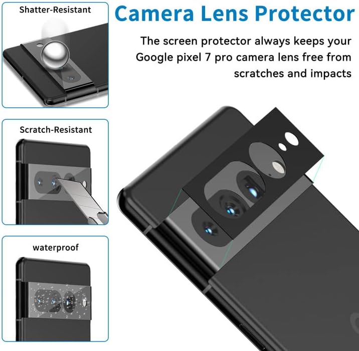 [3+2] paket za Google Pixel 7 Pro zaštitnik ekrana štit od punog kaljenog stakla i zaštitnik sočiva kamere, 3d zakrivljeni stakleni