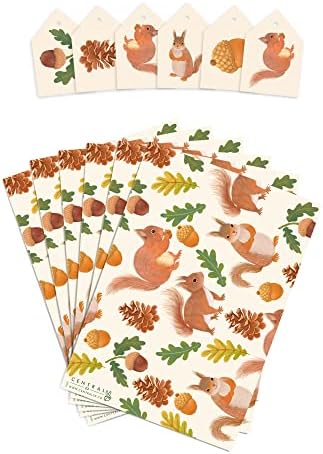 Centralni jesenji papir za omatanje 23-veverice-žirevi - papir za omatanje Baby Shower - 6 listova Eco poklon Wrap-dolazi sa zabavnim