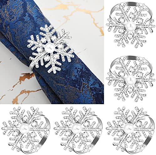 Snowflake salveting prsten Xmas božićni držač za salvete prsten božićni snježni pahuljica držač salveta metalna legura rinestone biserna