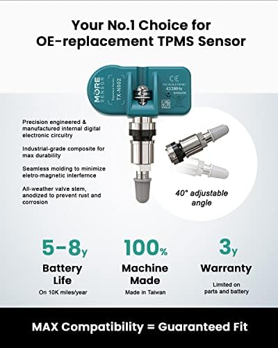 Moresensor potpis serije 433MHz TPMS senzor pritiska u gumama 4-paket | Unaprijed programiran za odabir 80+ američkih modela marke