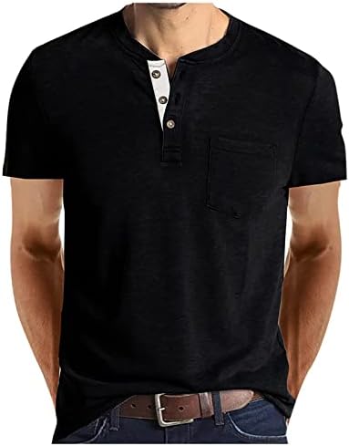 Muns Fashion Henley majica majica s kratkim rukavima sa džepnim klasičnim fit majicom Ljetne lagane vrhove