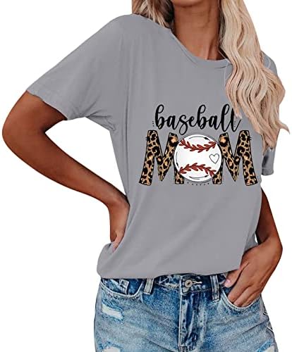 Žene Tops Seksi, Bejzbol Mama T-Shirt Funny Cool Bejzbol Print Kratki Rukav Grafički Tees Ljeto Labave Casual Tops