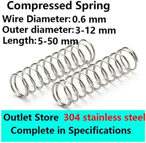 Kompresijski izvori pogodni su za većinu popravke i 304 nehrđajućeg čelika prečnik žice 0,6 mm, vanjskog promjera 3-12mm kompresijskog