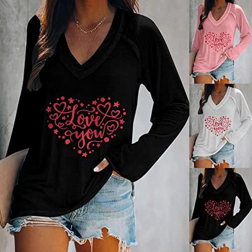 Ženska bluza na otvorenom za Dan zaljubljenih Unique Heart Printed pulover Tops modni labavi Casual majice s V izrezom džemper