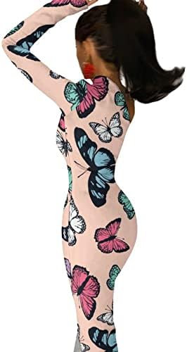 Slatki leteći leptiri uzorak ženske haljine jedno rame Dugi rukav Split Maxi haljina za ljuljanje
