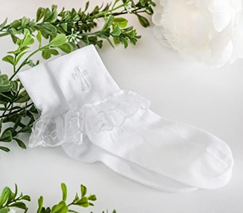 Bijela čarapa sa unakrsnim naglaskom za krštenje, krštenje ili prvo Pričešće
