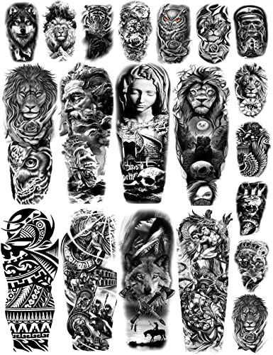 Dalin Privremene tetovaže EXTRAL Veliki puni i podlaktici za tetovaže za odrasle 20 listova, lav, tigar, vuk, noćna sova, anđeo, vojnik