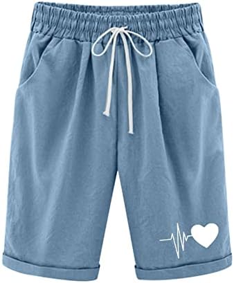 Ženske pamučne kratke hlače srce Bermuda kratke džepne hlače, casual udobne dukseve Ljeto labavo uklapaju pola pantalone