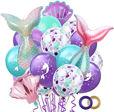 Sirena rep balon, tema sirena, ispod rođendu na morskoj zabavi, sirene talone za morsku školjku, sirena dizajn lateks baloni za mahani