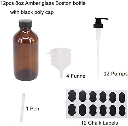 Bpfy 12 Pack 8 oz staklene bočice od ćilibara sa pumpama za esencijalna ulja, sredstva za čišćenje, losione, ulje za aromaterapiju,