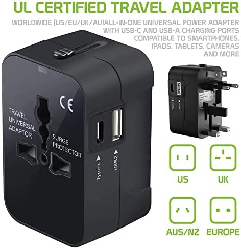 Putni USB Plus Međunarodni Adapter za napajanje kompatibilan sa ZTE Z995 za Svjetsku snagu za 3 uređaja USB TypeC, USB-a za putovanje