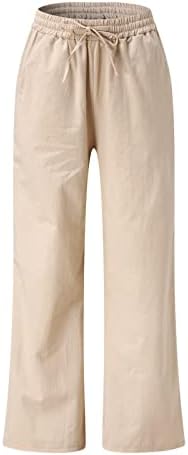 Ljetne pantalone za žene, pamučne posteljine Dressy casual široke noge Palazzo joga pantalone za crtanje Trendi hlača sa džepovima