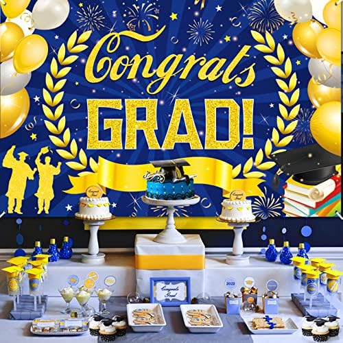 Tamnoplavi ukrasi za diplomske zabave zlatne plave čestitke grad Banner klasa 2023 materijal za diplomske banere za studente 2023