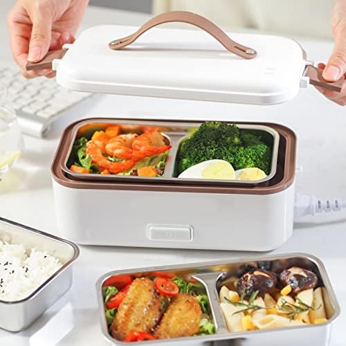 QSTNXB električna kutija za ručak grijač hrane, dvoslojna prenosiva grijana kutija za ručak od 0,8 L, uklonjiva posuda od nerđajućeg čelika 304, grijač za hranu sa ručkom