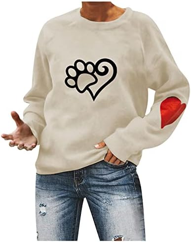 Sretna majica za Valentinovo o o-vratu dugih rukava duge rukave vole srčane grafičke dukseve parne majice vrhovi