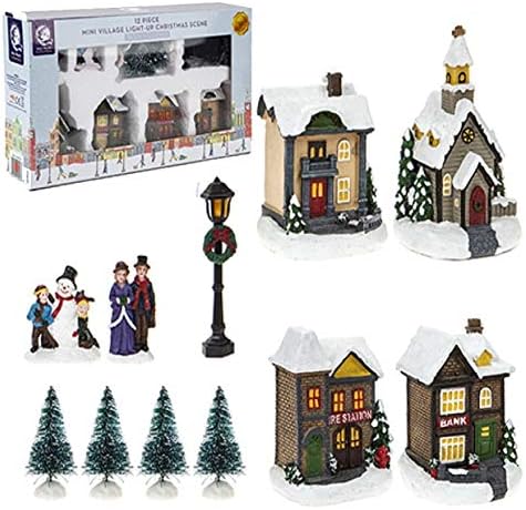 Toyland Mini selo osvjetljava božićnu scenu | Set 12 komada | Raznobojni | 47 cm x 58 cm x 36 cm