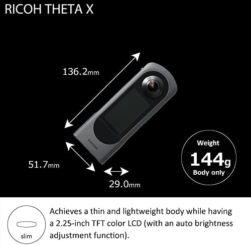 Ricoh Theta x 360 stupnjeva, slika visoke rezolucije o otprilike 60m, 5.7k 360, dodirni ekran + Ricoh DB-110 punjiva Li-Ion baterija