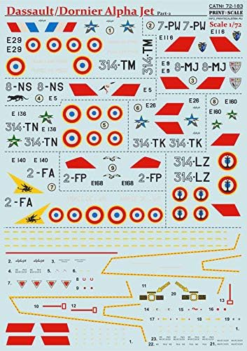 Skala za ispis 72-183 - 1/72 naljepnica za Dassault / Dornier Alpha Jet party-2 avion