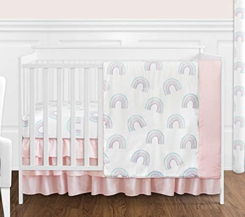 Sweet Jojo Designs Pastel Rainbow Girl Opremljeni krevetić ili mali krevet Dječji vrtić Foto OP - rumenij ružičasti, ljubičasti, teal,