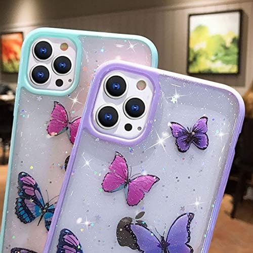 Wzjgzdly Butterfly Bling Clear Case kompatibilan sa iPhoneom 12 Pro Max 6.7 inch 2020, Glitter Case za žene slatka tanka meka otpornost