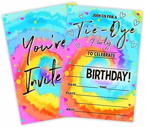 Rođendanske pozivnice -Tie Dye Theme Rođendan Pozovite kartice (20 brojeva) sa kovertama, ispunite stil Pozovite kartice za dječake
