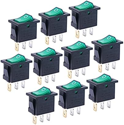 UNCASO 10pcs AC 250V / 6A, 125V / 10A On / Off SPST 3 PIN 2 Pozicija Mini brod Rocker prekidači Prekidač