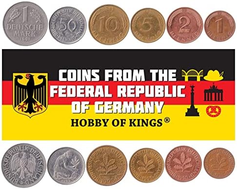 6 novčića iz Njemačke | German Coin Collect Collection 1 2 5 10 50 PFENNIG 1 Deutsche Mark | Kruže 1990-2001 | Orao | Hrastov sadnica