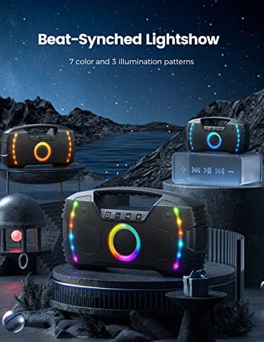 Prijenosni Bluetooth zvučnik, 40wstereo glasan zvuk, IPX7 vodootporni zvučnik sa svjetlima vođenim ritmom,duboki bas, Bluetooth 5.3