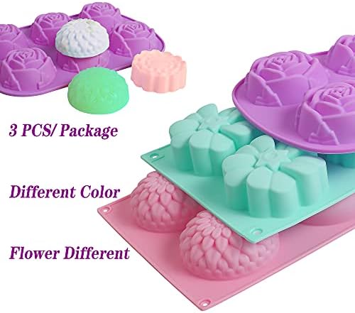 3 pakovanje silikonskih sapuna, 6 šupnjeva različiti cvjetni oblici silikonski kalup za pečenje, savršeno za sapun, ručno izrađena