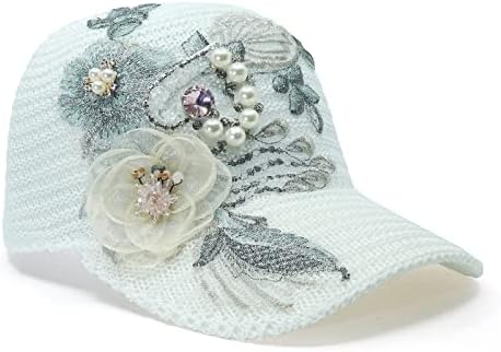 Prozračna bejzbol kapa za žene trendi ručno izrađen 3D cvijet sunčani šešir sa kristalnim i biserima podesivim kamiondžijskim šeširom