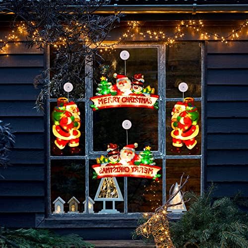 Božić prozor svjetla, 18 inča Božić prozor viseća svjetla, dvostrani prikaz Božić prozora dekoracije, Sretan Božić LED treperi visi