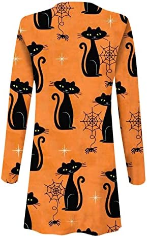 Žene dugih rukava Otvoreno prednja noć Halloween Cat uzorak Cardigan Casual Ladweight pleteni džemper plus veličina kaput za odjeću