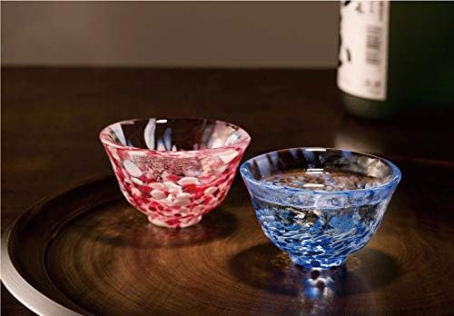 Tsugaru Biidoro, ručno izrađene čaše za čaše, set od 2, ružičaste i plave boje