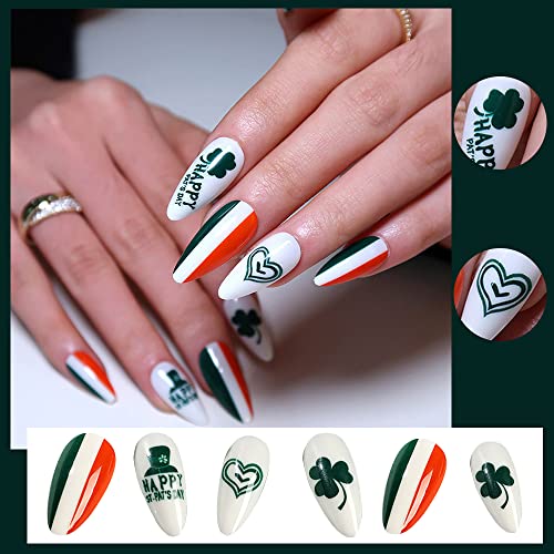 24kom St. Patrick Dan pritisnite na nokat zelena djetelina lažni nokat sa dizajnom Shamrock šešir sreća irskog dizajna noktiju za