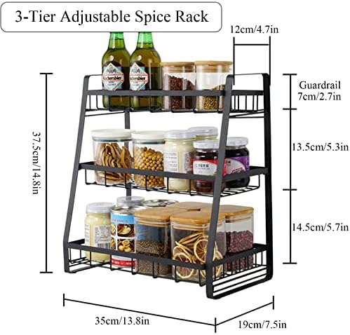 Qiccijoo stalak za začin 3-nivo podesivi začinski nosač za začini, odvojivi protutop začinite začine Snažni držač začina Organizator