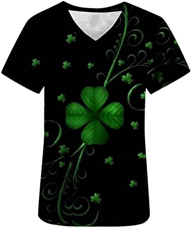 Dan svetog Patrika ženski V-izrez Scrub_Top slatka radna odjeća sa zelenim printom uniforma praznične košulje kratki rukav tunika