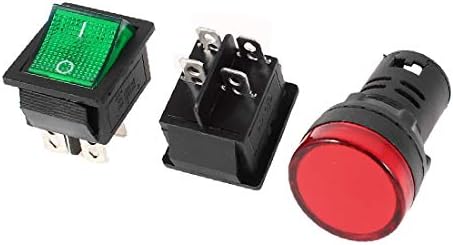 X-dree KCD4 DPST Green Light Center Switch + 1x AD16-22D / S Crvena pilot LED lampica AC 380V (2x kcd4 DPST INCURTTORE a Bilanciere