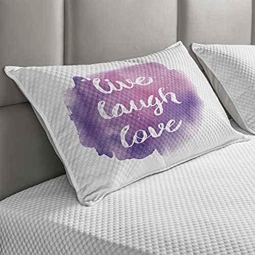 Ambesonne Live Laugh Love Quilted jastuk, mudra i sretna životna poruka na akvaretnim bojama, standardni kraljevski prikrivač za kurvu