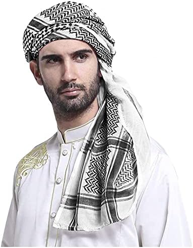 Muškarci arapski Shemagh maramu muslimanske pustinje Keffiyeh pokrivala za glavu, crn&bijeli, Crno-bijeli