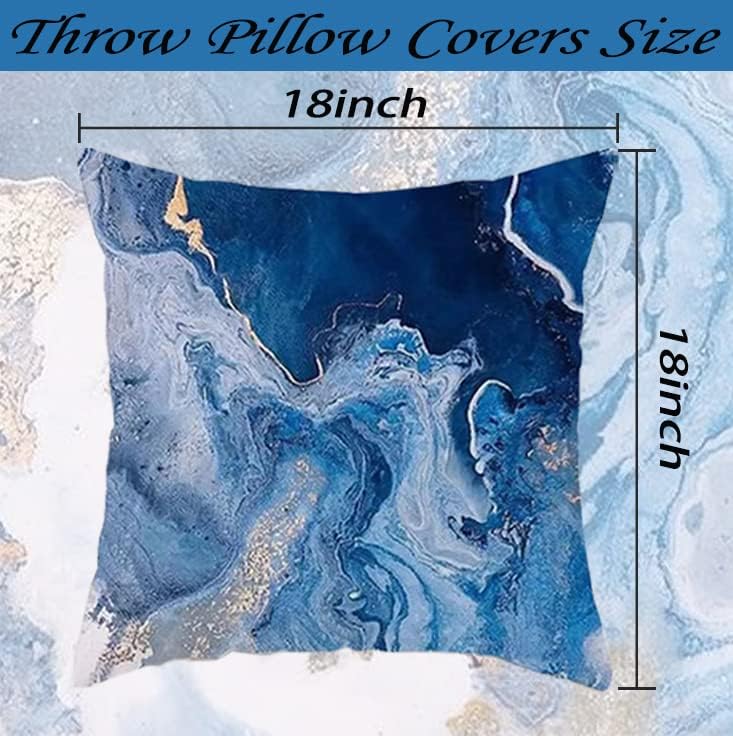 APCGSM ocean mramorni jastuk natpise 18x18 set od 4, plavog i zlatnog velvet jastuka navlake mramorna plaža ukras apstraktni jastuk