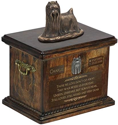 Jorkširski terijer 2, urna za spomen pepeo psa sa statuom, imenom i citatom ljubimca-Artdog personalizovano