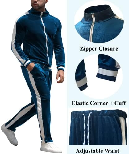 Yaogro Velor trenerka: Muškarci Jogging odijela pune zip casual jakne hlače 2 komada odjeća za atletska vježba