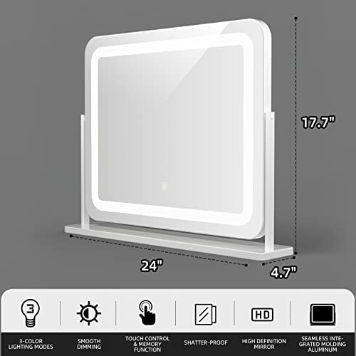PRIMETEK ogledalo za šminkanje sa svetlima - Veliko osvetljeno ogledalo za radni sto, spavaću sobu, radnu sobu, svetleće ogledalo
