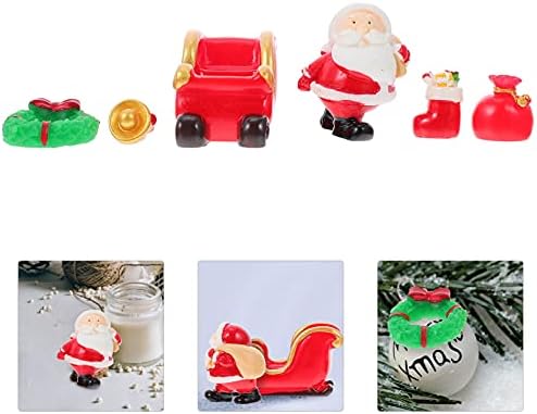 Nuobesty 6pcs božićni minijaturni ukrasi mini smole božićni ukrasi lutkanski minijaturni figurini ukras za božićni santa claus | kolica