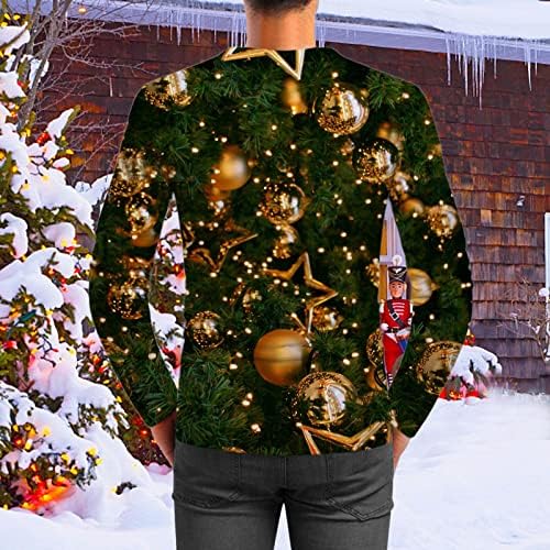 XXBR božićne majice za mens, vojnik s dugim rukavima 3D smiješni Xmas Print Crewneck Tee Party Party Costumes Ležerne prilike