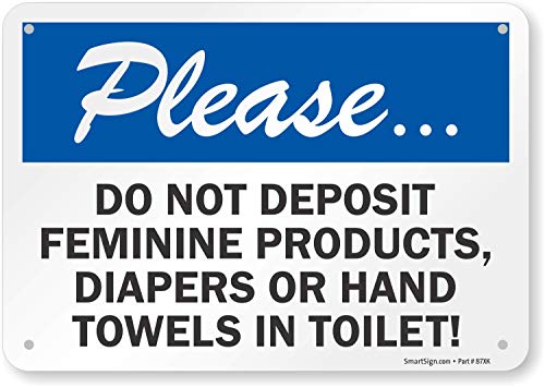SmartSign Molimo ne položite ženstvene proizvode, pelene ili ručnike u toaletu naljepnica | 7 x 10 laminirani vinil