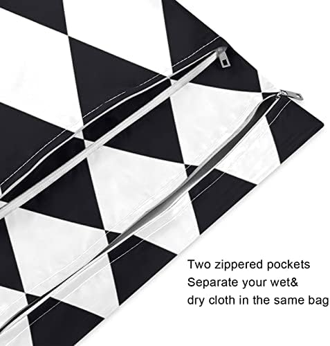 Zzxxb crno-bijeli dijamantni ispis vodootporno vlažna torba za krpu za višekratnu upotrebu pelene mokra suha torba sa džepom sa patentnim