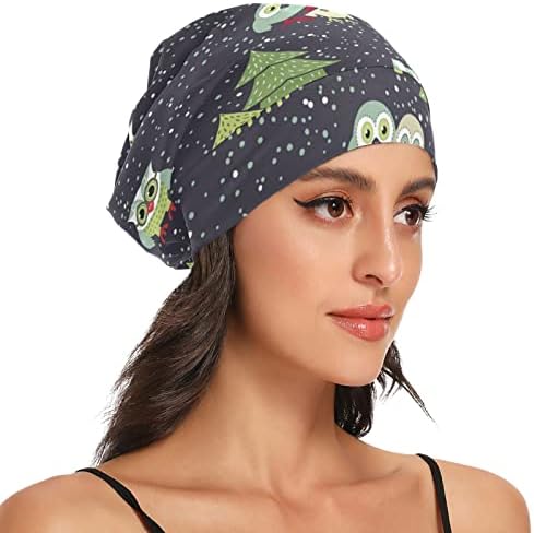 Žene Beanie Hat loll Radna kapa, božićne sove Drveće elastična modna odjeća za glavu noć za spavanje poklopca kose